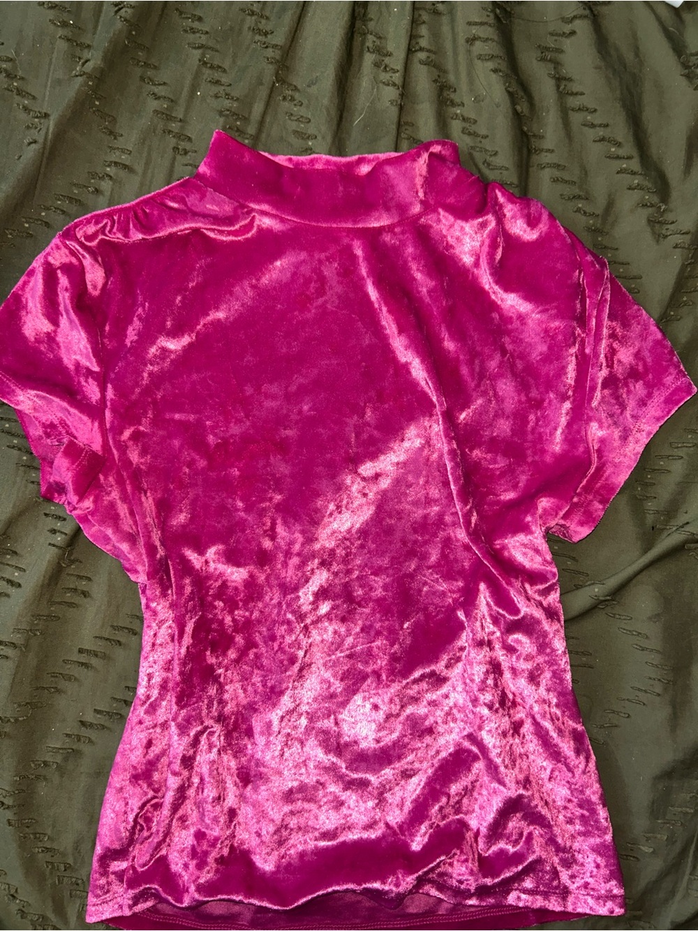 a new day Fuchsia Crushed Velvet Mock Neck Short Sleeve Top